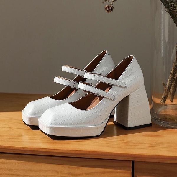 

dress shoes black punk chunky designer platform mary janes heels women leather square toe goth high pumps plus size 43
