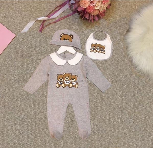 

newborn jumpsuits baby boy girls 2pcs set with cap bear printed jumpsuit one piece onesies romper toddle infant kids designer clothes, Blue