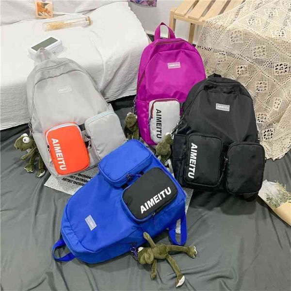 

2021 new korean ins contrast color schoolbag high capacity junior high school backpack