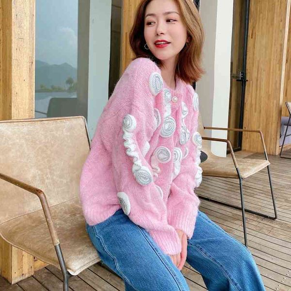 

sweaters women's cardigan winter o neck floral appliques knitted pink long sleeve sweater coat christmas jumper, White;black