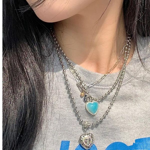 

chains punk jelly love necklace for men women link chain silver color hearts solid metal