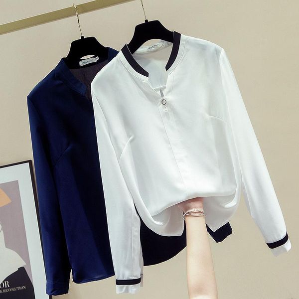 

women's blouses & shirts spring autumn elegant women shirt v neck long sleeves office ladies career all-match blouse, White