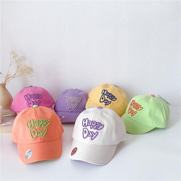 

caps & hats spring and summer children's japanese embroidered letter for boys girls korean casual sun baseball, Yellow
