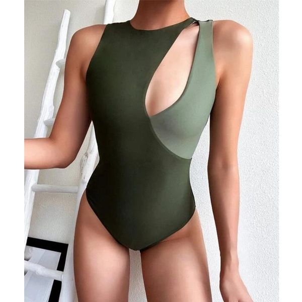 

one-piece suits 2021 green one piece swimsuit women swimwear bodysuit female cut out monokini hollow bathing beach wear