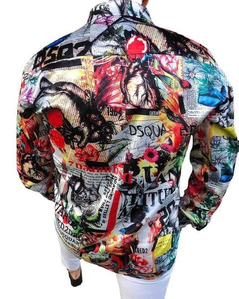 

2021 autumn printed men's cardigan slim fit casual long sleeved shirt, White;black