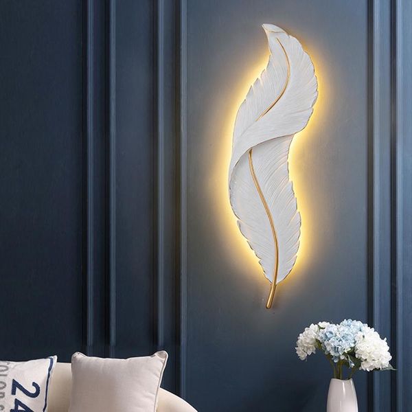 

wall lamps luxury feather design lamp large home decoration sconce gold livining room bedroom hallway led light fixture