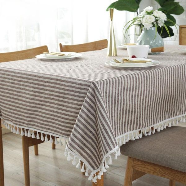 

table cloth simple striped tablecloth plain tassel cotton linen cover towel obrus tafelkleed mantel mesa