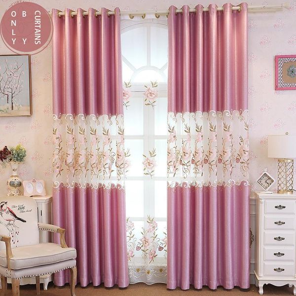 

curtain & drapes pink fabric european-style curtains for living dining room bedroom half shade flower embroidery screen tulle custom