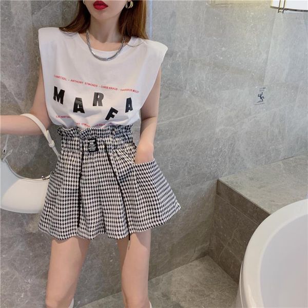 

women's tracksuits salt two - piece short-sleeved sleeveless t-shirt fashionable drawstring wide-leg shorts 2021 style street suit wome, Gray