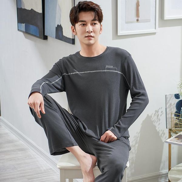 

men's sleepwear modal cotton letter o-neck pajamas for men pijama set simple fashion long sleeves pants loose pyjama plus size3xl, Black;brown