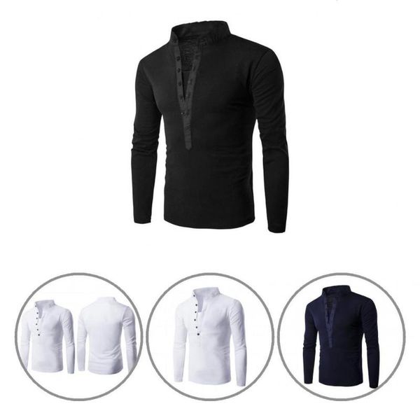 

men's casual shirts clothes simple skin-friendly solid color spring shirt all match men stand collar for dating, White;black