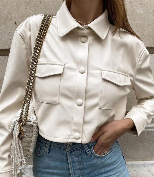 

women's jackets women fashion street lapel outwear faux leather buttons long sleeve slim coat fall spring clothes solid black white, Black;brown