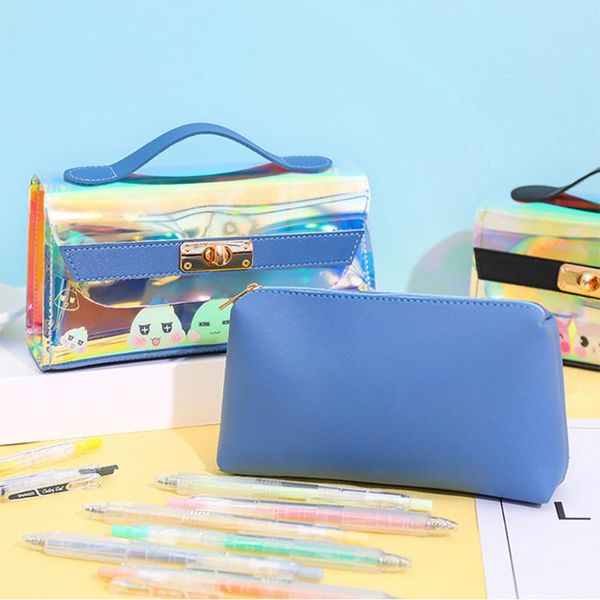 

pencil cases laser large capacity case pvc kawaii girl waterproof pencils box cute pen bags pouch stationery supplies back to school