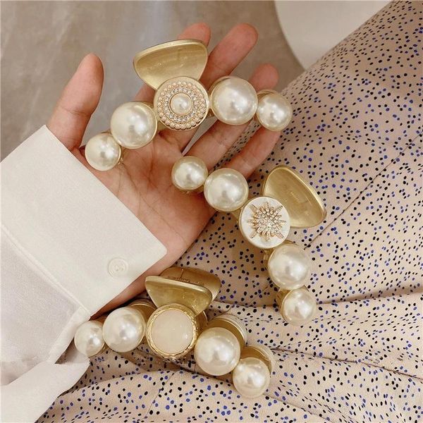 

hair clips & barrettes aomu sweet simple gold color acrylic imitated pearl claw trendy charm smooth round hairpin for women party accessorie, Golden;silver