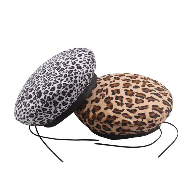 

women vintage style leopard painter hat round beret caps outdoor hats, Black;white