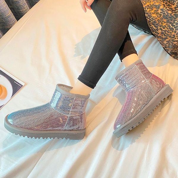 

boots waterproof snow women shoes plush flat ankle winter warm short casual cotton botas mujer 2021, Black