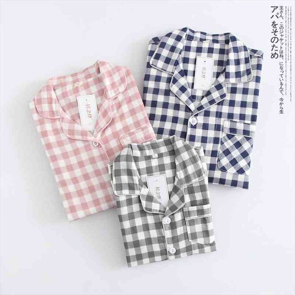 

fresh pink plaid pajamas set womens sleepwears 100% gauze cotton long sleeve japanese casual cartoon sleepwear autumn home pyjamas, Black;red