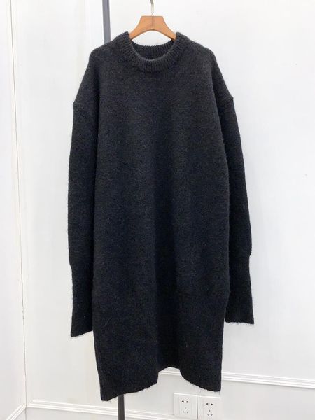 

casual dresses wool blend round neck knit dress, Black;gray
