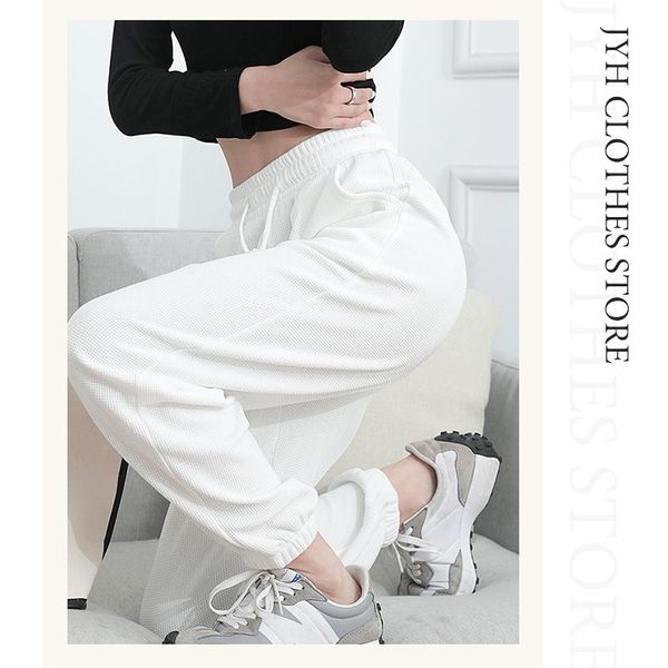 

women's pants & capris waffle high waist loose sweatpants trousers with pocket 2021 fall winter black white baggy joggers women sweat