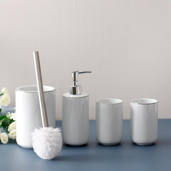 

bath accessory set toilet brush ceramic white liquid dispensers cups soap dish bathromm washing room supplies