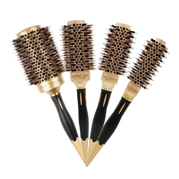 

hair brushes professional 4 sizes round comb curling ceramic iron barrel hairdressing styling tools barber accessories, Silver