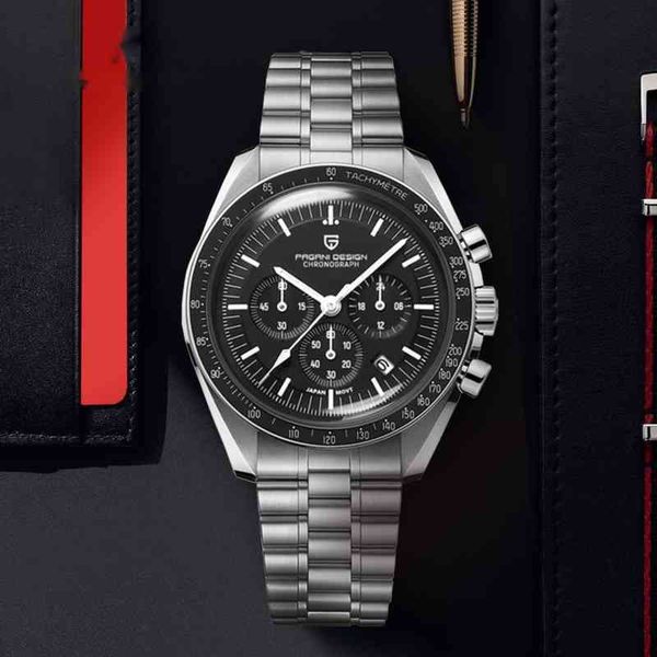 

2021 new pagani design mens watches brand luxury automatic quartz chronograph waterproof sport stainless steel clock relogio, Slivery;brown