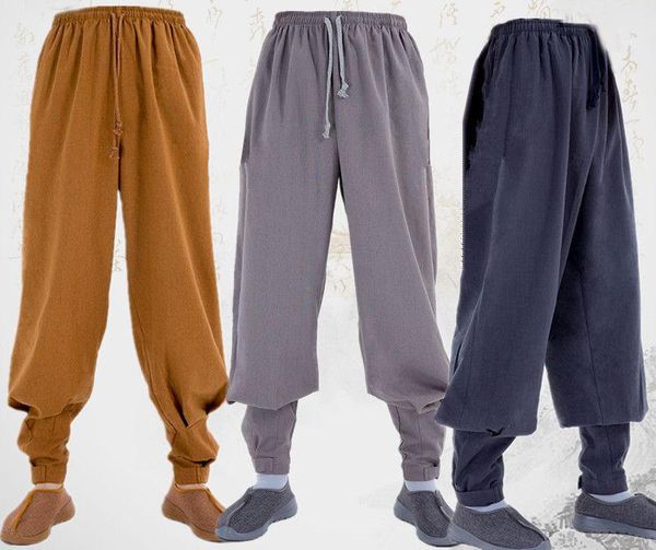 

running pants linen buddhist budda trousers zen lay meditation shaolin monks bloomers grey/yellow/blue, Black;blue