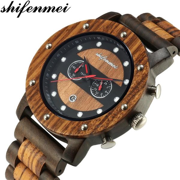 

wristwatches shifenmei wooden watches men watch quartz full bamboo wristwatch relogio masculino, Slivery;brown