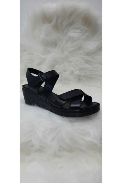 

sandals women's genuine leather toe orthopedic, Black