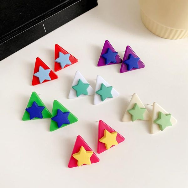 

stud candy color triangular earrings for women tortoiseshell surface geometric orange grey black woman accessories, Golden;silver