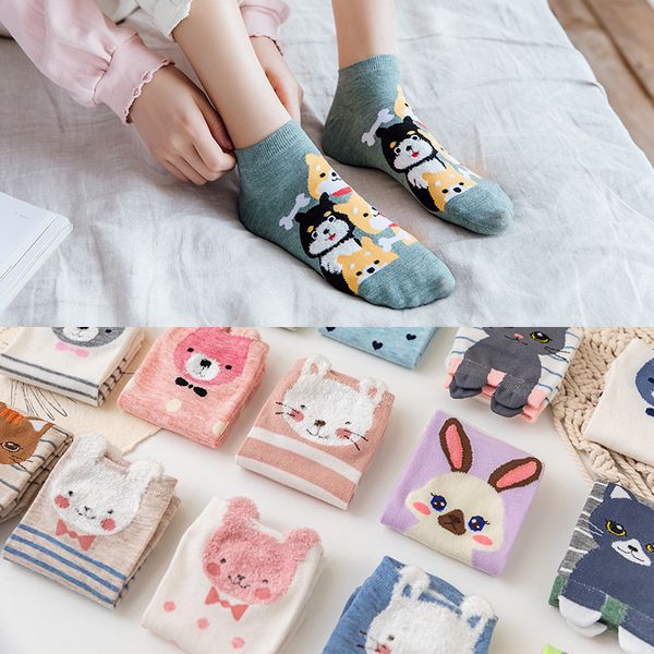 

fashion socks spring and summer women's cotton tube girl's ear cartoon thin striped, Black;white