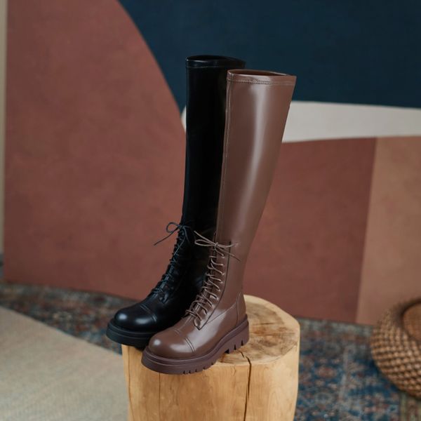 

Size 32-43 Over The Knee Boots For Women Zipper Cross Strap Thick Bottom Silm Boots Winter Fashion Ladies Footwear, Black