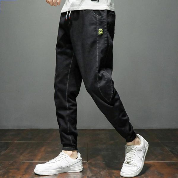 

men's jeans slim korean style trendy plush overalls loose straight casual trousers suitable for autumn, Blue