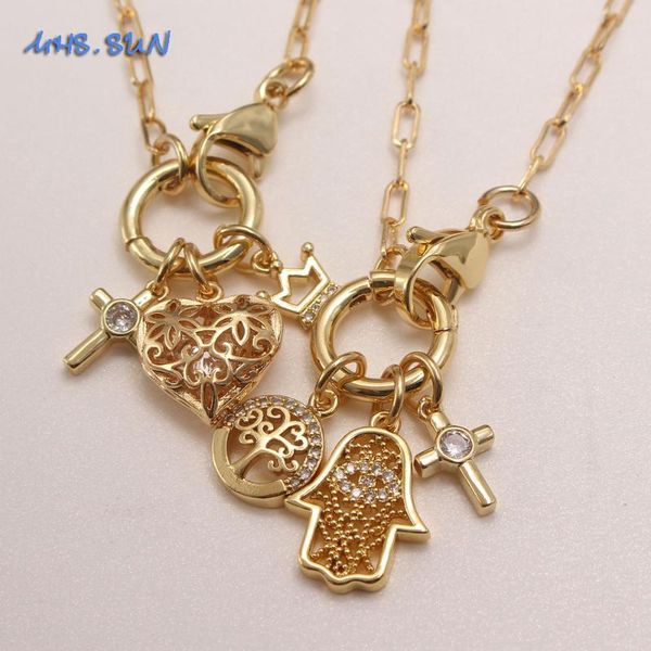 

pendant necklaces mhs.sun trendy women zircon charm necklace with evil eye hand/cross/heart chain choker jewelry for party gift 1pc, Silver
