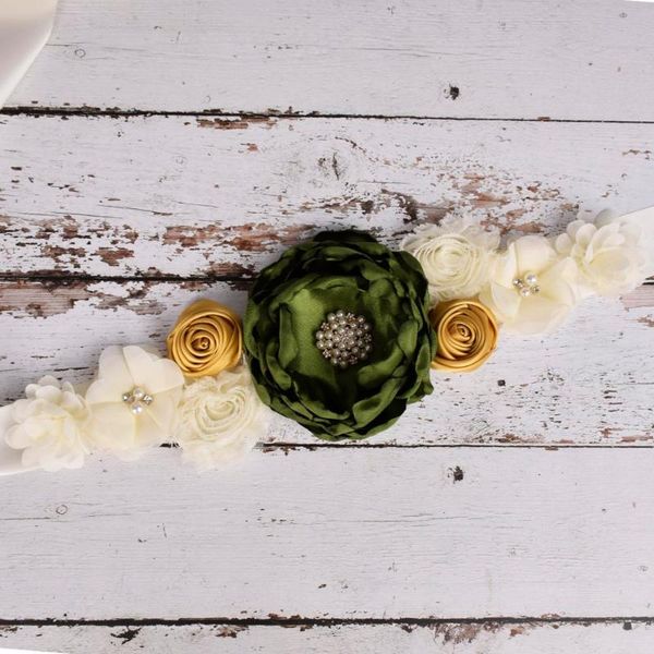 

maternity intimates olive green flower sash pregnancy belly belt baby shower party po prop postpartum accessory, White