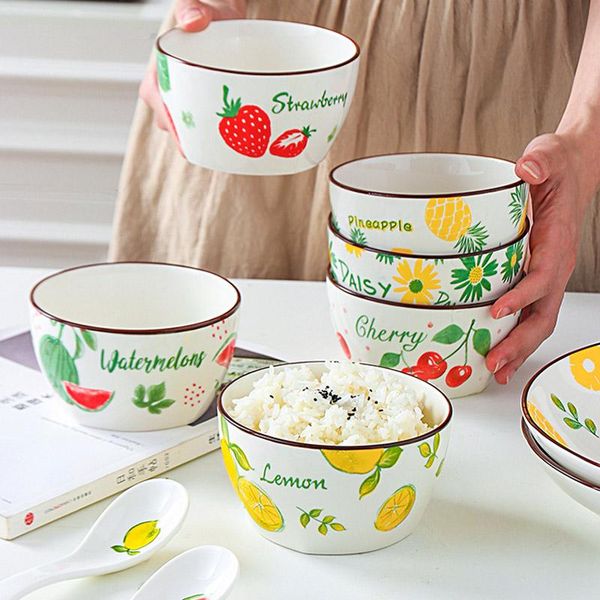 

bowls ins 350mlx6pcs creative tableware ceramic colorful fruits design square bowl eating