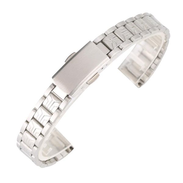 

watch bands 12mm women's small strap silver stainless steel watches with folding clasp for girls replacement watchband men, Black;brown