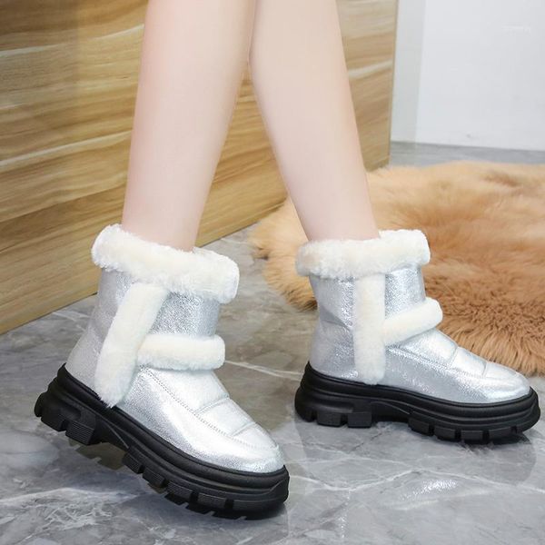 

boots suede snow women shoes plush platform ankle winter warm chunky short booties silver black botas1