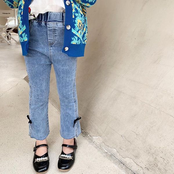 

jeans 2021 arrival bow flared pants cute fashion beautiful baby girl wear blue trouser 11-64
