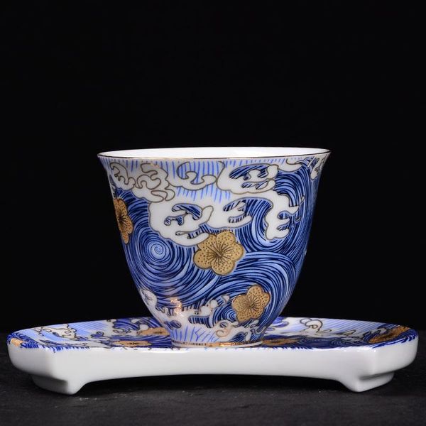 

cups & saucers blue sea wave enamel color teacups ceramic master personal single household gold painting chinese kungfu saucer gifts
