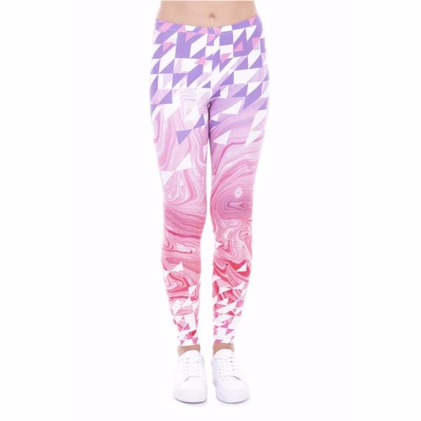 

women's leggings fashion workout slim women triangles pink marble printing long pants trousers athleisure, Black