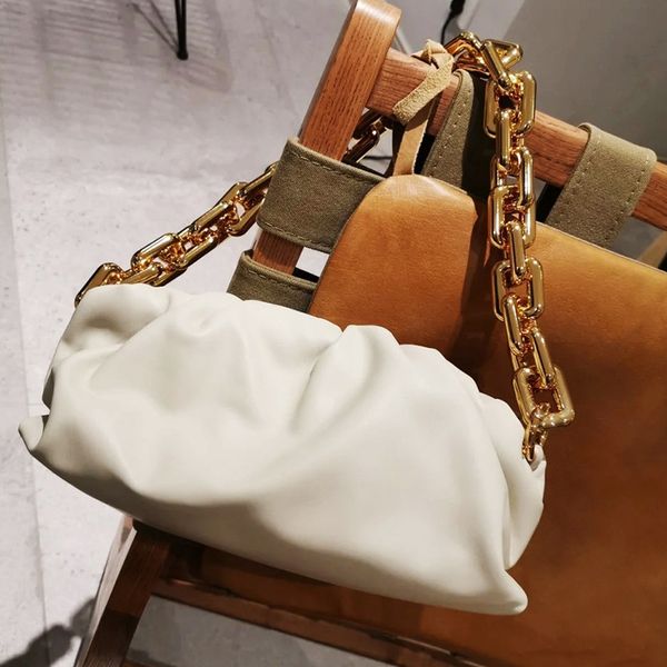 

design hand anjia's new spring and summer 2021 thick chain clip cloud pack cowhide shoulder held underarm women's bag 327j
