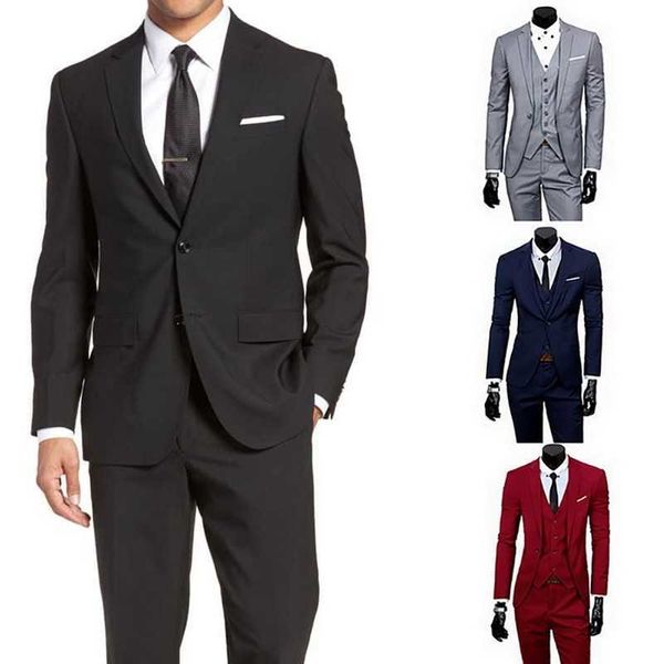 Uma peça Traje Homme Popular Roupas Festa de Luxo Homens Terno Homens Groomsmen Fit Tuxedo 3 Peice Conjunto Jaqueta + Calças + Colete X0909