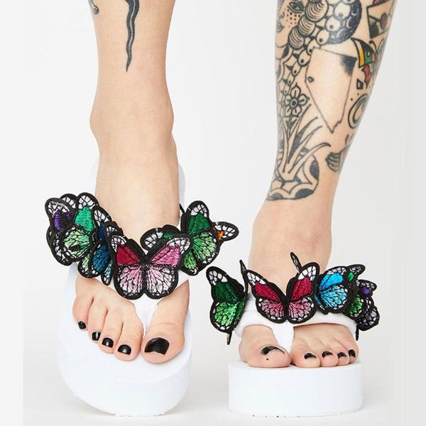 

sorphio big size 42 summer platform slippers women sweet colorful butterfly gothic style white outdoor shoes woman, Black
