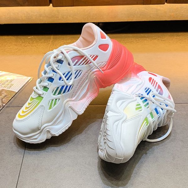 

Spring Women Shoes Fashion Trend Thick Soled Shoes Woman Tide Sports Chunky Sneakers Light Leisure Ladies Platform Footwear, Pink