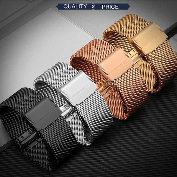 

watch bands stainless steel watchbands wrist mesh replacement milanese band 12 14 16 18 20 22 24 mm, Black;brown