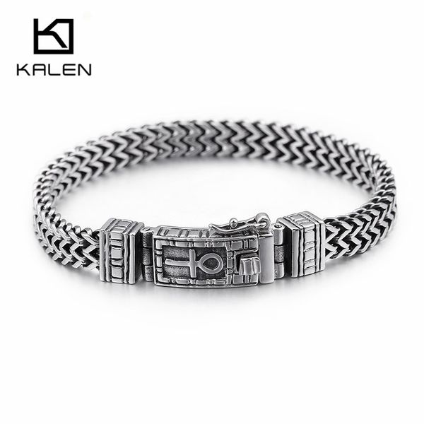 

8mm egyptian ankh symbol of life charm bracelets for men women stainless steel mesh linking chain bracelet jewelry y1119, Black
