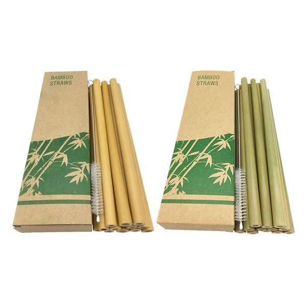

drinking straws 12pcs/set straw eco-friendly reusable bamboo with cleaning brush tea coffee beer bar party kitchen tool