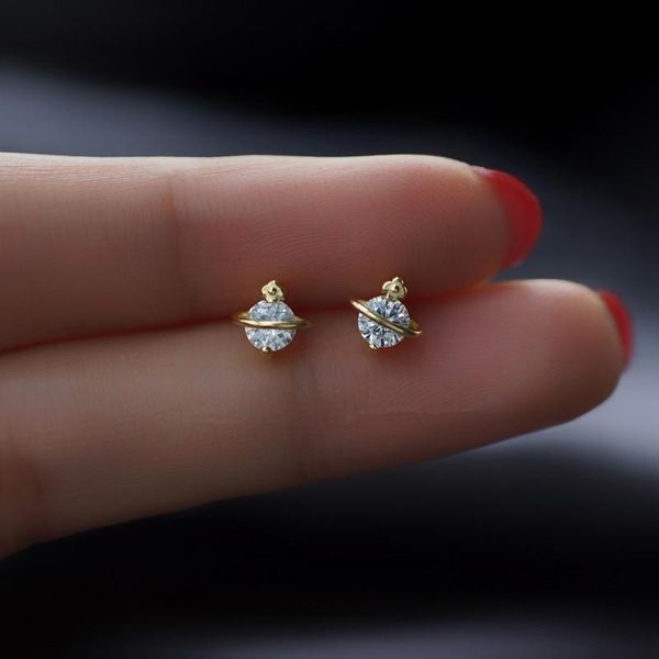 

stud binmonray 925 sterling silver trendy rhinestone zircon planet earrings women crystal charming jewelry, Golden;silver