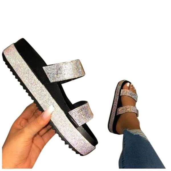 

slippers women hollow sequin platforms waterproof flat summer fashion open toe beach shoe zapatillas mujer 2021 jaycosin, Black